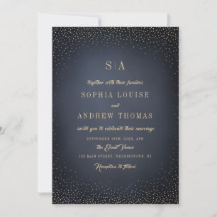 Gray & Gold Glitter Sophisticated Monogram wedding Invitation