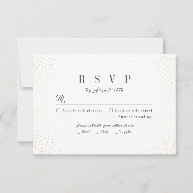 Gray & Gold Glitter Sophisticated Monogram wedding RSVP Card (Front)