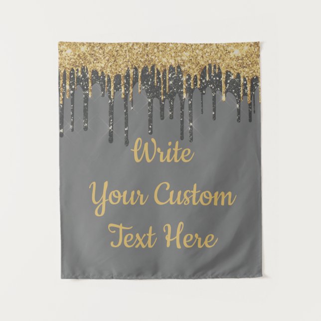 Gray Gold Glitter Wedding Photobooth Backdrop Grey (Front)