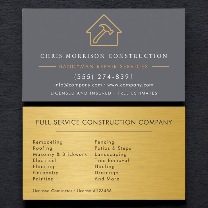 Gray Gold Industrial Handyman Construction Business Card