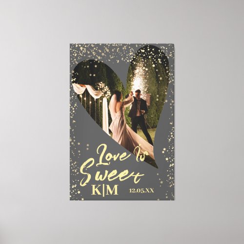 Gray Gold Love Is Sweet Wedding  Canvas Print