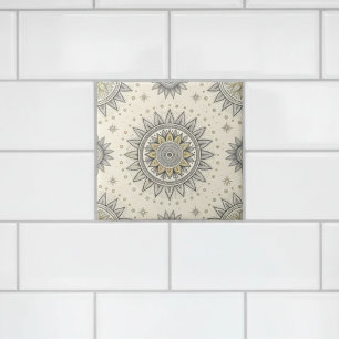 Gray Gold Mandala Pattern Ceramic Tile