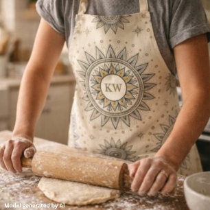 Gray Gold Mandala Pattern Monogram Apron