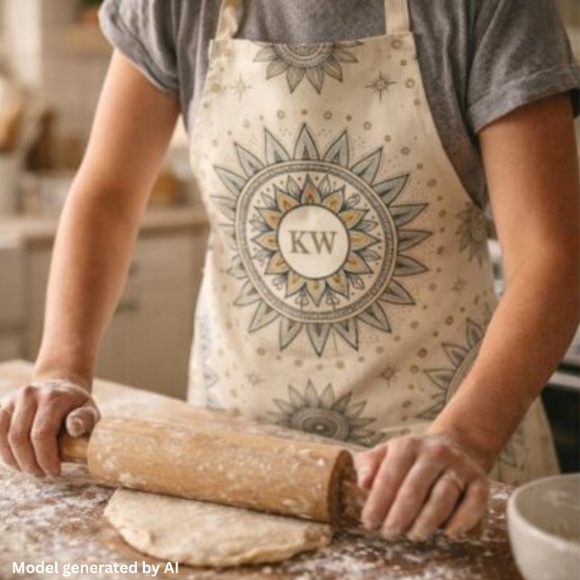 Gray Gold Mandala Pattern Monogram Apron (Creator Uploaded)
