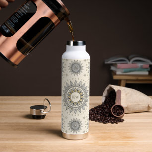 Gray Gold Mandala Pattern Monogram Water Bottle
