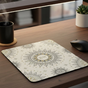 Gray Gold Mandala Pattern Mouse Pad