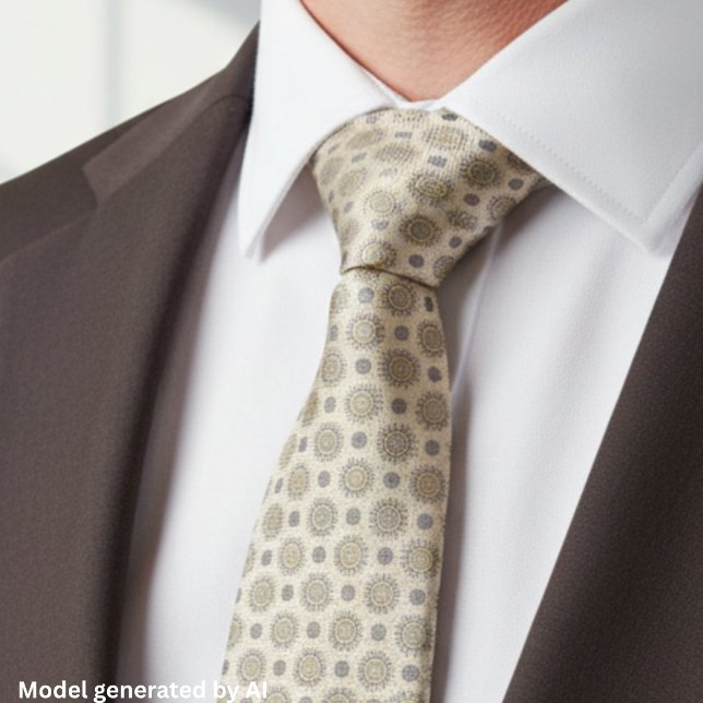 Gray Gold Mandala Pattern Neck Tie (Creator Uploaded)