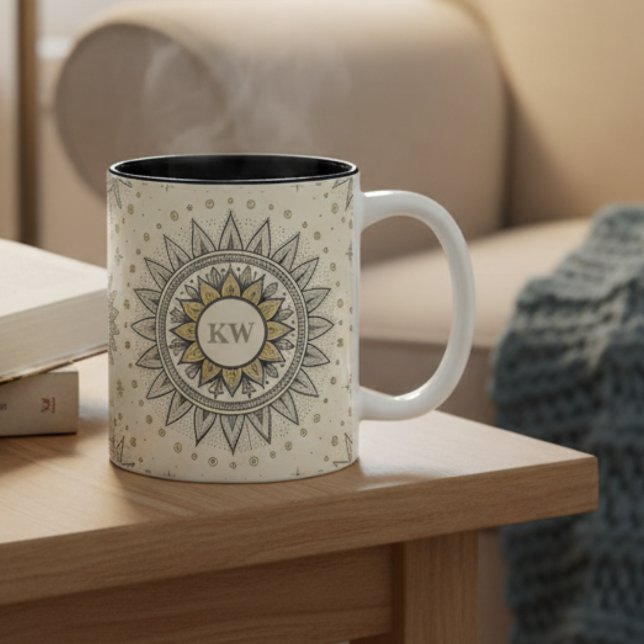 Gray Gold Mandala Pattern Two-Tone Coffee Mug (Creator Uploaded)