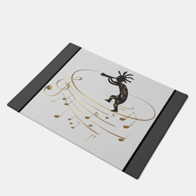 Gray Gold Music Note Kokopelli Rug (Angled)