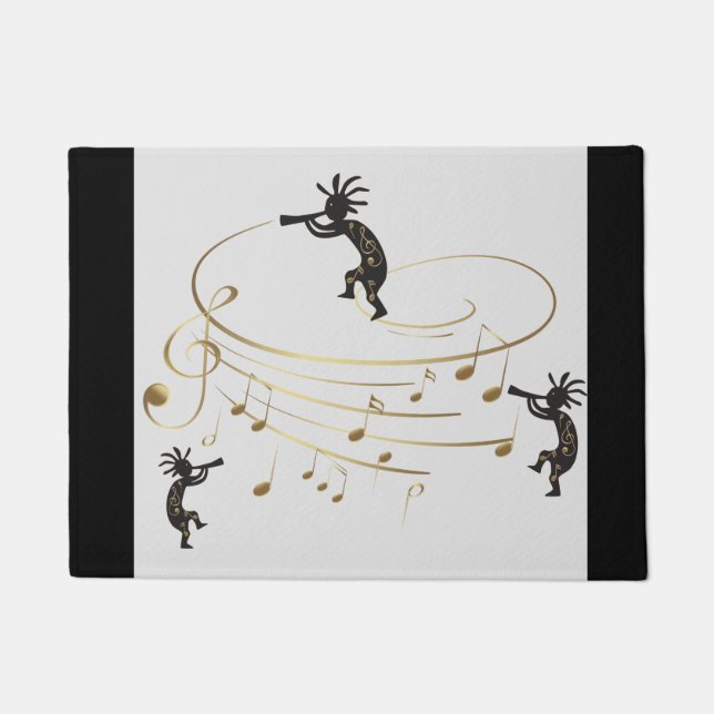 Gray Gold Music Note Kokopelli Rug (Front)