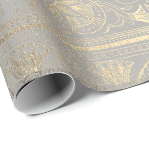 Gray Gold Papyrus Antique Egyptian Floral Lotus Wrapping Paper