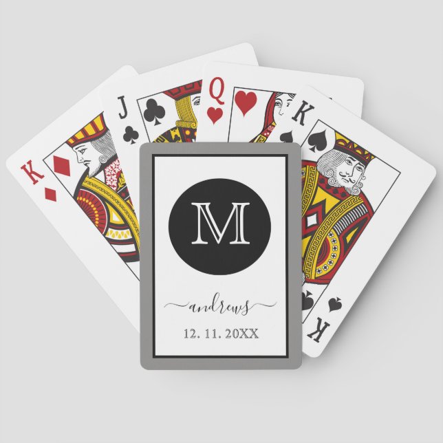 Gray Gold Personalized Monogram and Name Playing C Poker Cards (Back)