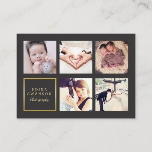Gray Gold Photo Collage Photographer Business Card