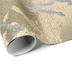 Gray Gold Pink Silver Marble Shiny Metallic Stroke Wrapping Paper