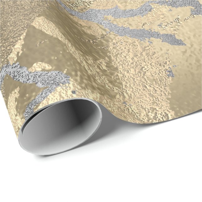 Gray Gold Pink Silver Marble Shiny Metallic Stroke Wrapping Paper (Roll Corner)