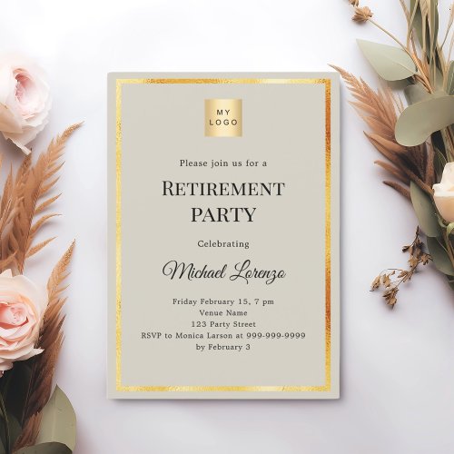 Gray gold retirement party business logo