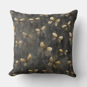 Gray Gold Rustic Firefly Print Throw Pillow