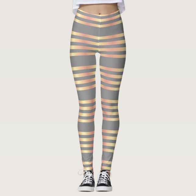 Gray & gold striped leggings - yoga pants (Front)