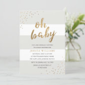 Gray & Gold Stripes Confetti Oh Baby Shower Invite (Standing Front)