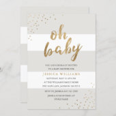 Gray & Gold Stripes Confetti Oh Baby Shower Invite (Front/Back)