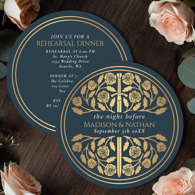 Gray Gold Sword Royal Wedding Rehearsal  Invitation (Creator Uploaded)