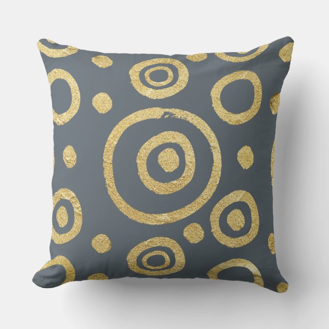 Gray & Gold Textire Circles Pattern Throw Pillow (Front)