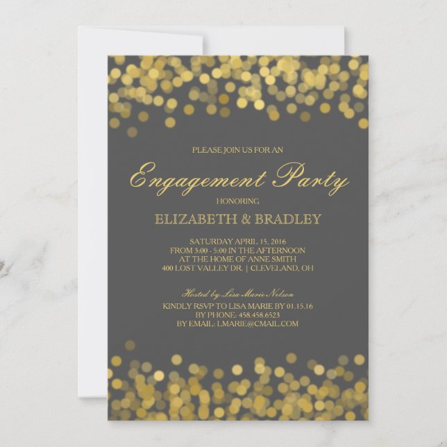 Gray Gold Twinkle Modern Bridal Engagement Party Invitation (Front)