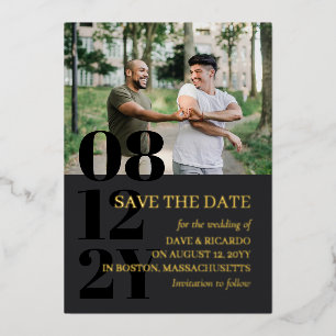 Gray & Gold Typography Wedding Photo Save the Date Foil Invitation