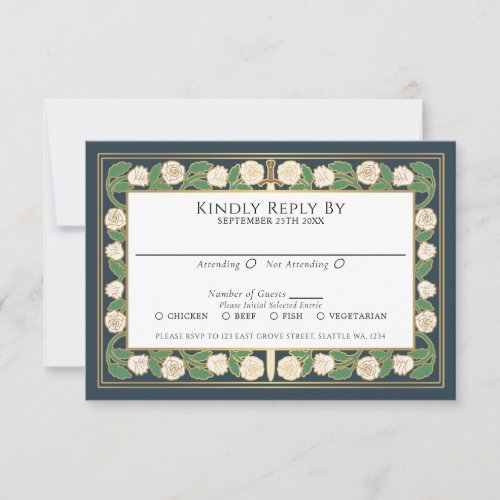 Gray Gold White Floral Sword Royal Wedding RSVP Card