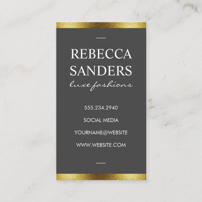 Gray / Golden Glitter Trim Business Card (Front)
