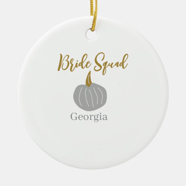 Gray golden pumpkin fall bride squad modern  ceramic ornament (Front)