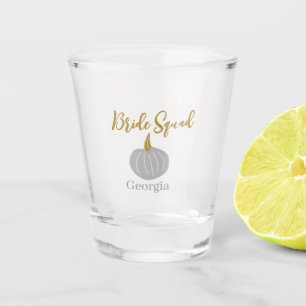 Gray golden pumpkin fall bride squad modern  shot glass