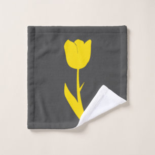 Gray Golden Yellow Tulip Dark Grey Big Floral Cute Wash Cloth