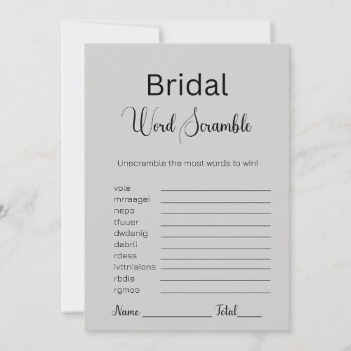 Gray Goose Bridal Word Scramble Game Invitation