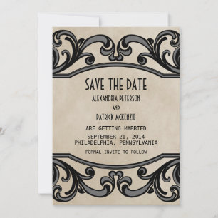 Gray Gothic Swirls Save the Date Invite