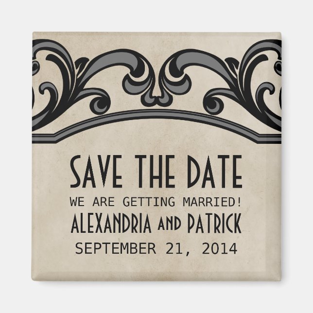 Gray Gothic Swirls Save the Date Magnet (Front)