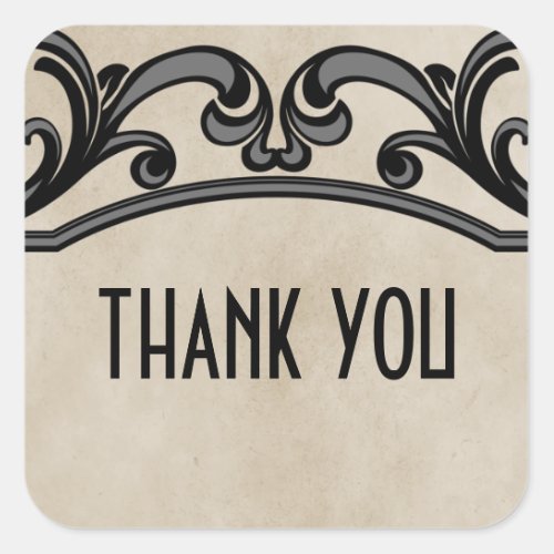 Gray Gothic Swirls Thank You Stickers