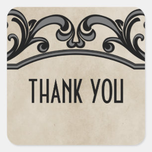 Gray Gothic Swirls Thank You Stickers