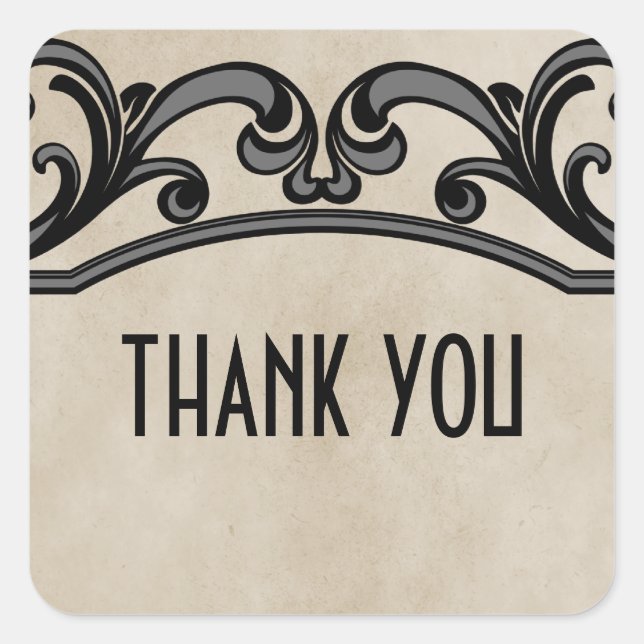 Gray Gothic Swirls Thank You Stickers (Front)