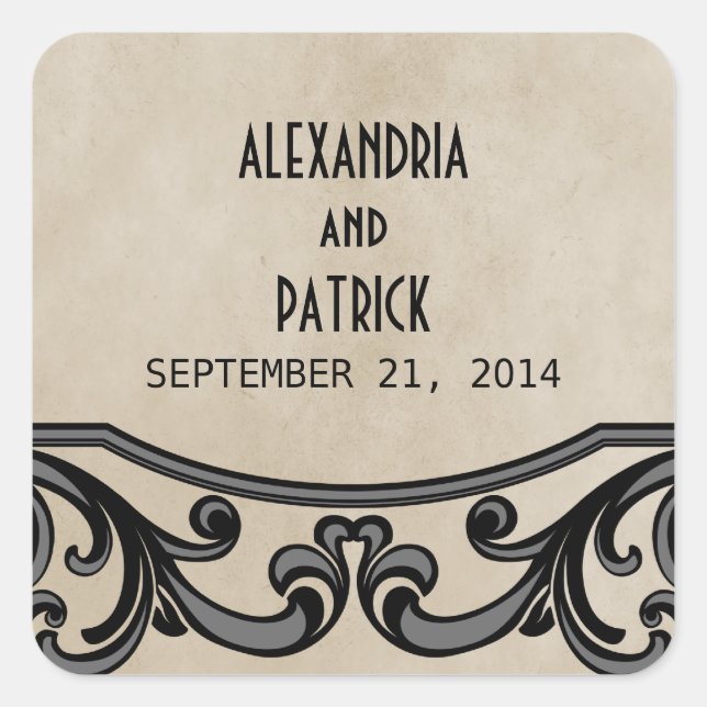 Gray Gothic Swirls Wedding Stickers (Front)