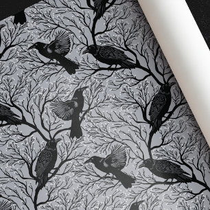 Gray Gothic Winter Berry Ravens Christmas Wrapping Paper