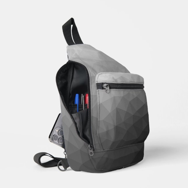 Gray gradient geometric mesh pattern sling bag (Open)