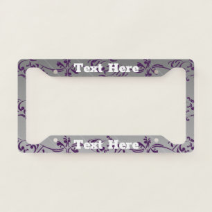 Gray Gradient Purple Floral Leaf Personalized License Plate Frame