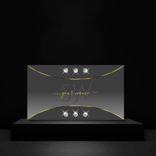 Gray Gradient with Gold Ornate Jewels and Monogram Business Card