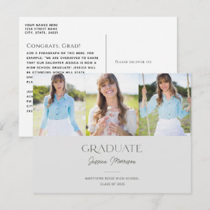 Gray Graduate Script Name Multi Photo Graduation Postcard