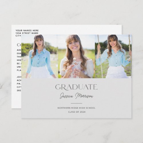 Gray Graduate Script Name Multi Photo Graduation Postcard
