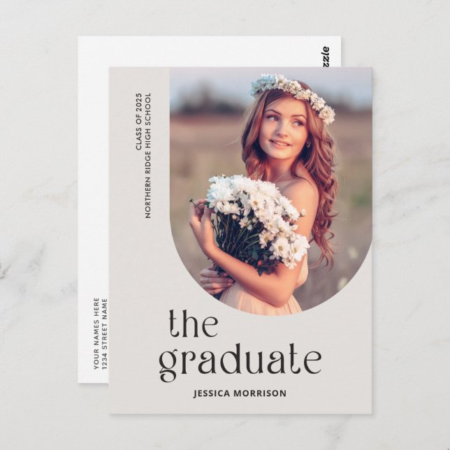 Gray Graduate Simple Type Photo Graduation Postcard (Front/Back)