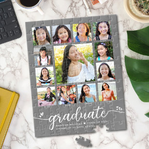 Gray Graduation K–12 Script Hearts Photo Collage Jigsaw Puzzle