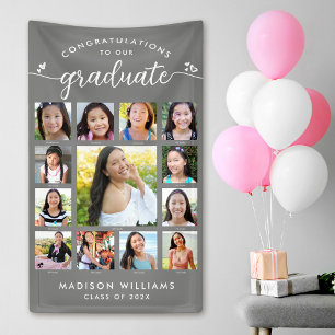 Gray Graduation K–12 Script Photo Collage Modern Banner