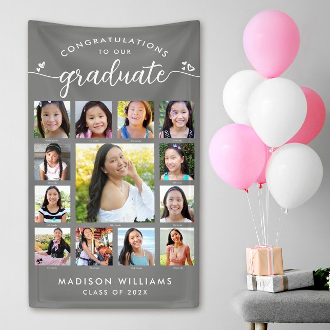 Gray Graduation K–12 Script Photo Collage Modern Banner (Creator Uploaded)